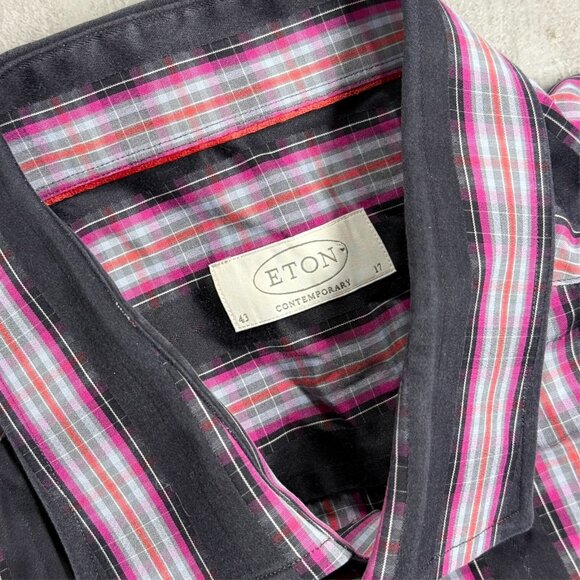 Eton Contemporary Dress Shirt Black & Pink Plaid Pattern 43 17 XL - Picture 6 of 8